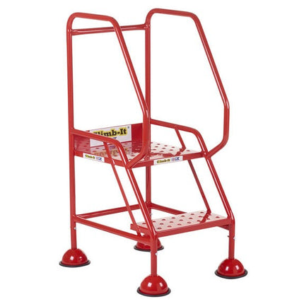 Climb-It Domed Feet Mobile Steps 2-5 Treads-Mobile Steps-Climb-It-2 Treads - 545mm Height-Punched Steel-Red (7-15 Day Delivery)-Nomad Fitness